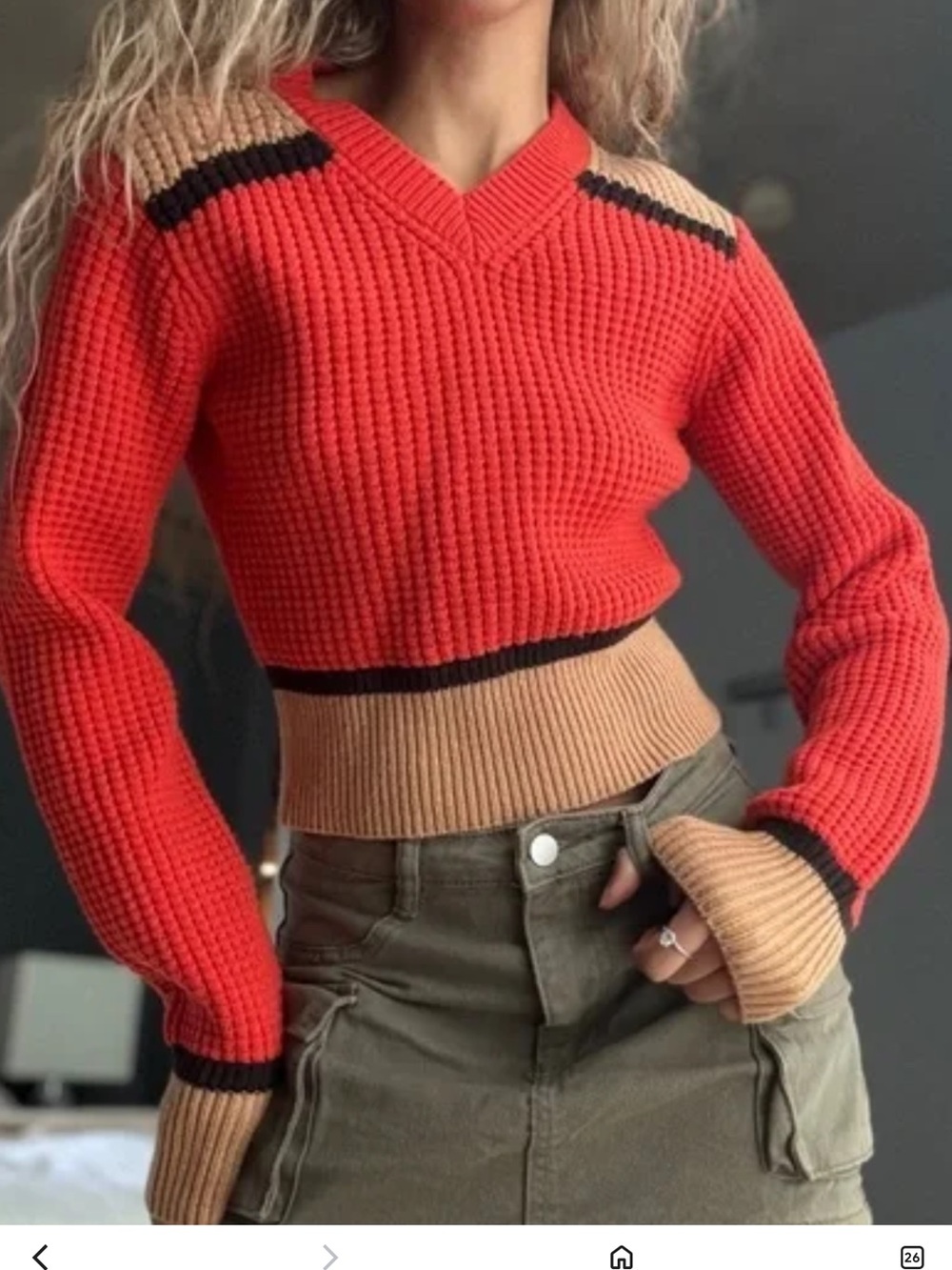 MARNI Uniqlo Cropped Red Ribbed V-Neck Sweater Tan Trim NWOT Y2K cottagecore XS